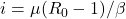 Rendered by QuickLaTeX.com i = \mu(R_0 - 1)/\beta