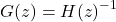 Rendered by QuickLaTeX.com \begin{equation*} G(z)={H(z)}^{-1} \end{equation*}