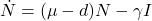 Rendered by QuickLaTeX.com \dot{N} = (\mu - d)N - \gamma I